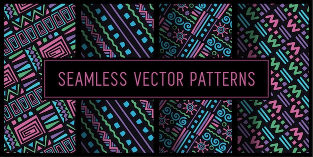 Seamless 90s surf pattern set Premium Vector
