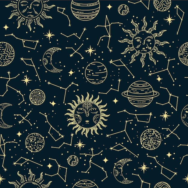 Premium Vector Seamless astrological pattern with illustration