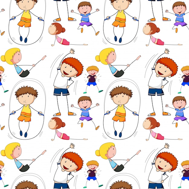 Seamless background with kids doing exercise Vector | Free Download