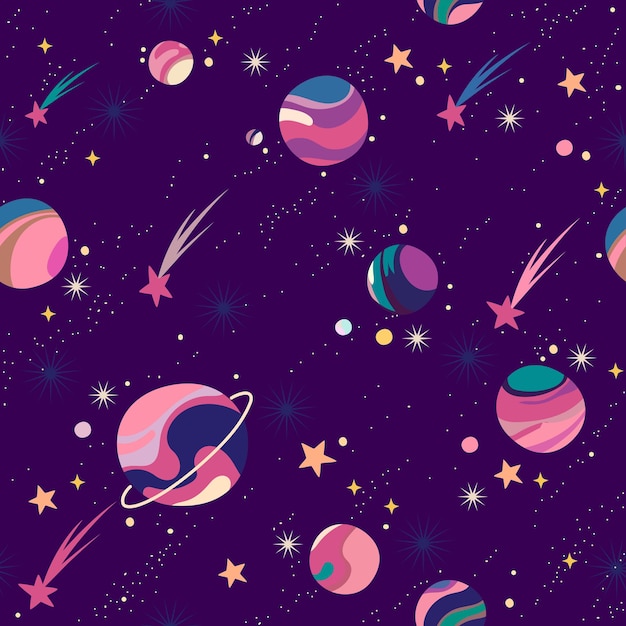 Premium Vector Seamless Background With Pink Planets