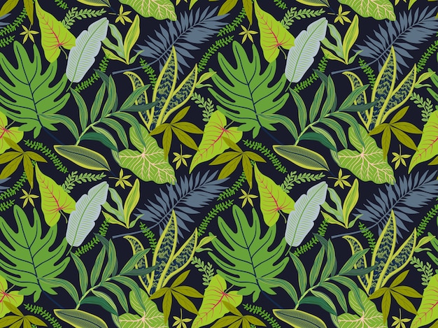 Premium Vector | Seamless background with tropical leaves. bright ...