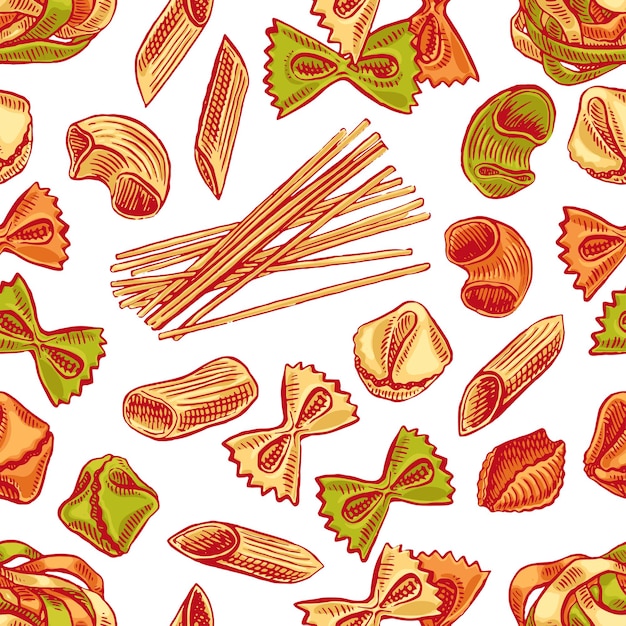 Premium Vector | Seamless background with various kinds of pasta. hand