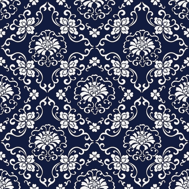 Premium Vector | Seamless blue damask pattern.