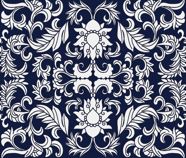 Premium Vector | Seamless blue damask pattern.