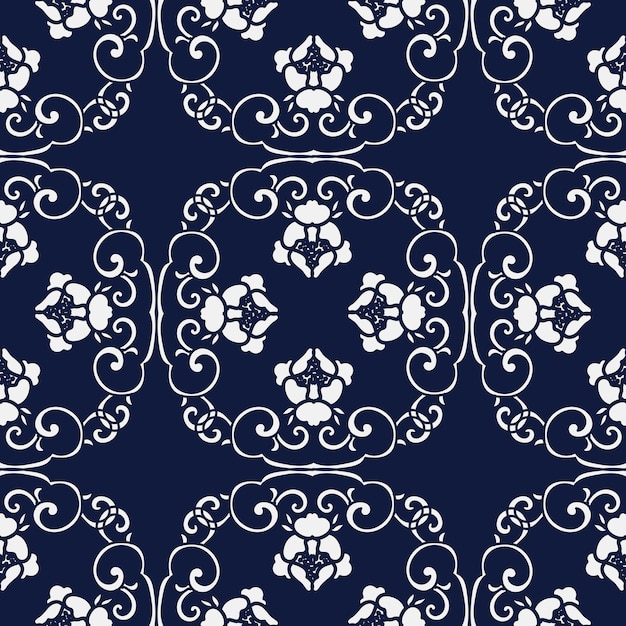 Premium Vector | Seamless blue damask pattern.