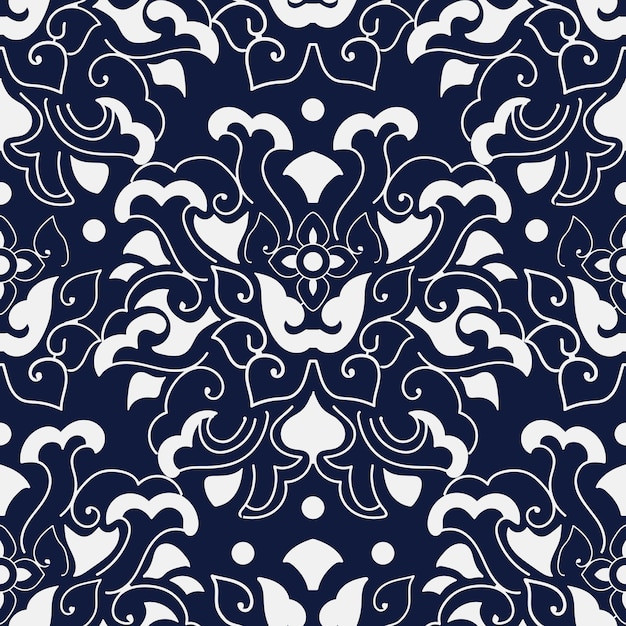 Premium Vector | Seamless blue damask pattern.