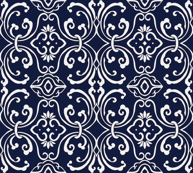 Premium Vector | Seamless blue damask pattern.