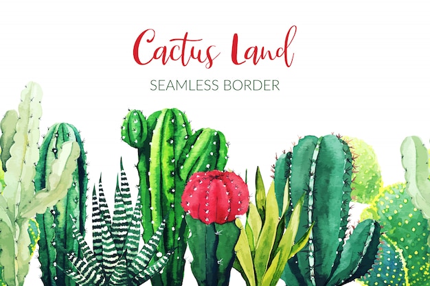 Premium Vector Seamless Border Composed Of Watercolor Cactus Plants