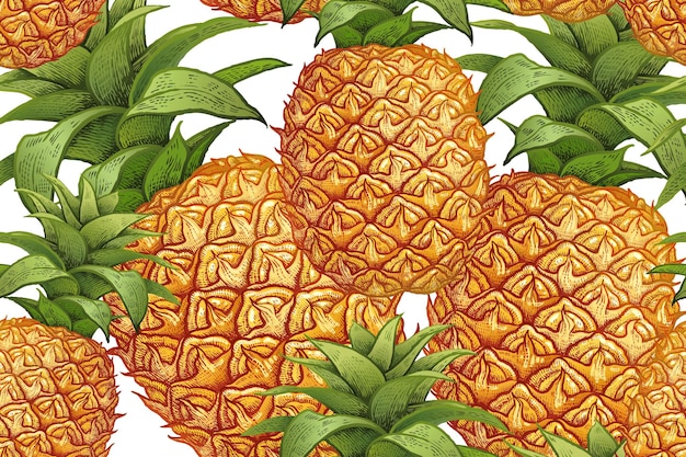 Premium Vector Seamless Botanical Pattern With Fruit Pineapple On