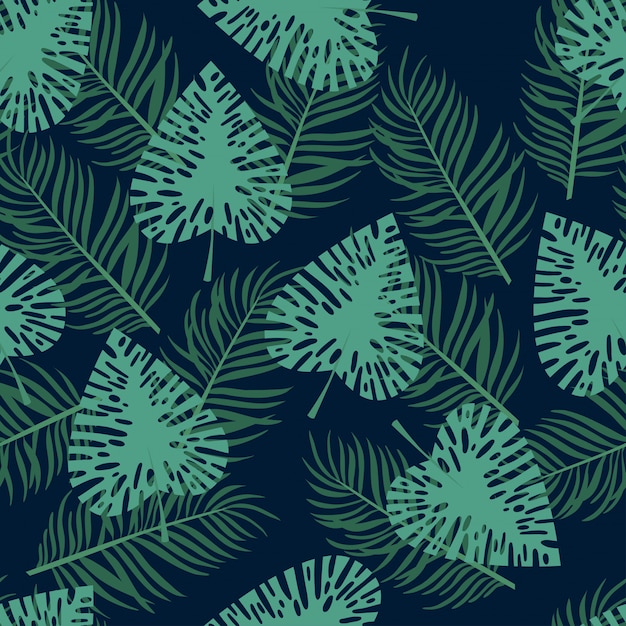 Premium Vector | Seamless botanical pattern with tropical jungle leaves.