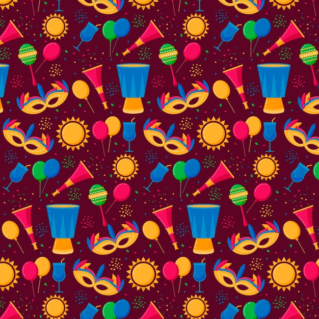 Free Vector | Seamless brazilian carnival pattern with masks and ...