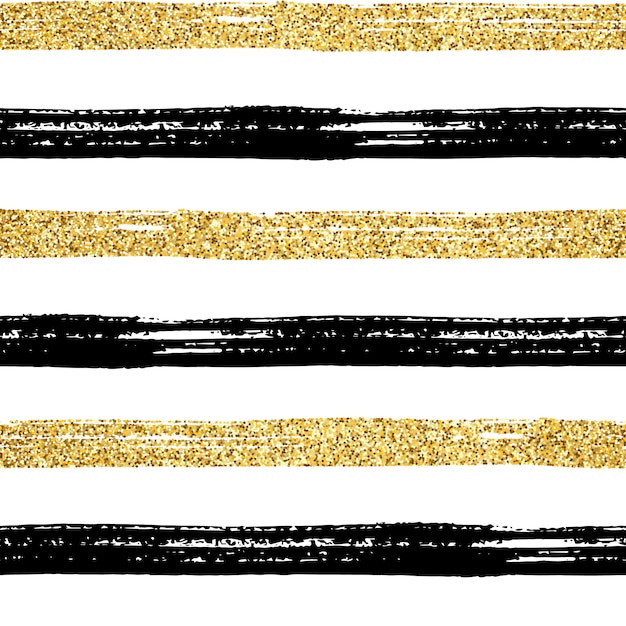 シームレスなブラシストロークのパターン 白と黒と金色のキラキラ手描きストライプ テクスチャストライプゴールドの抽象的な背景デザイン 印刷 壁紙 装飾 生地 テキスタイルのトレンディなテクスチャ プレミアムベクター