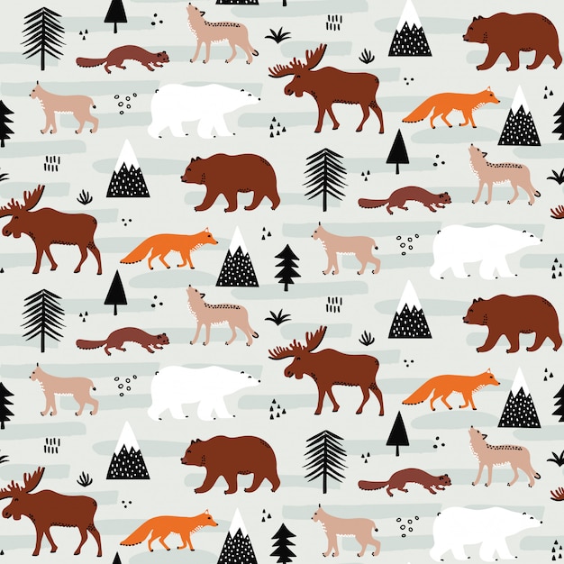 Seamless canadian animals pattern | Premium Vector