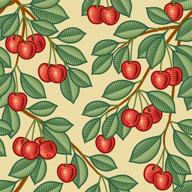 Seamless cherry pattern Premium Vector