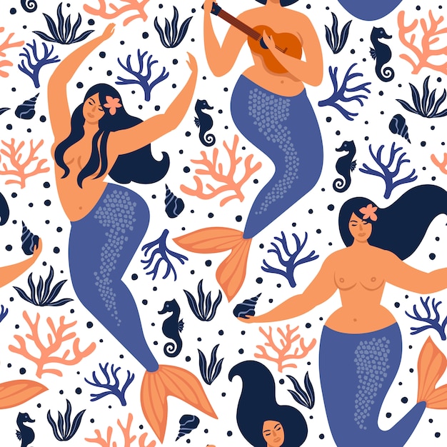 Download Premium Vector | Seamless childish pattern with cute mermaids