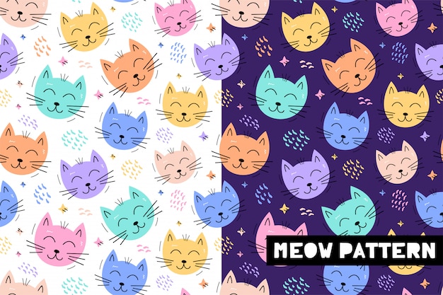 Seamless childish pattern with funny cat animals faces Premium Vector