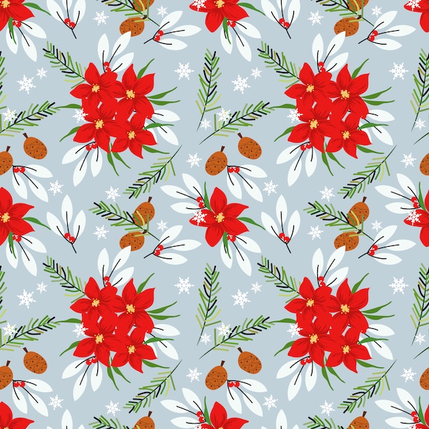 Premium Vector Seamless Christmas Poinsettia Floral Pattern