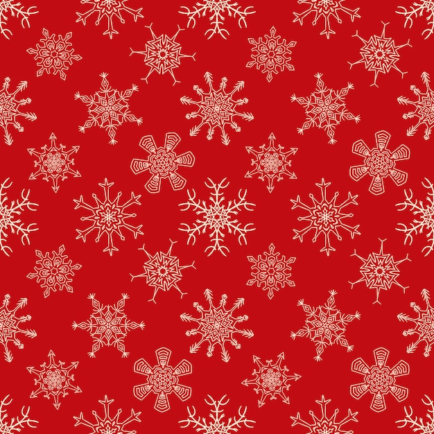 Premium Vector | Seamless christmas red pattern with drawn snowflakes