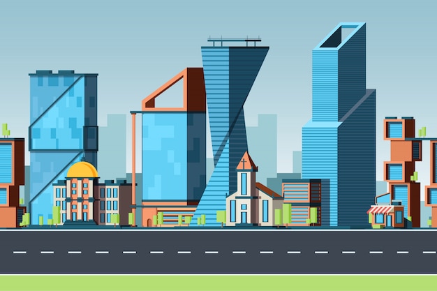 Premium Vector | Seamless city. urban landscape with buildings and ...