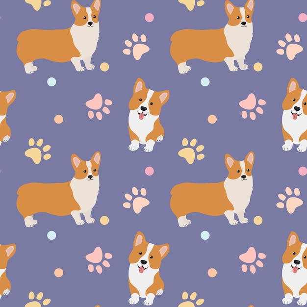 Premium Vector | Seamless Corgi Pattern Cartoon Home Pet Set Of Cute