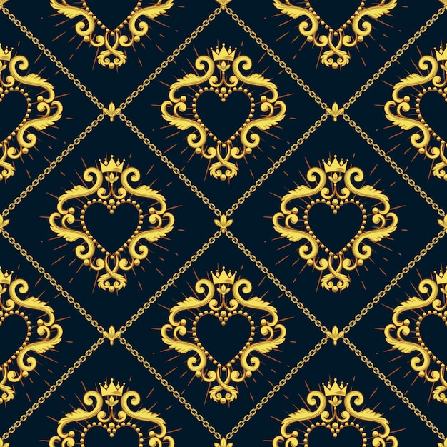 Download Seamless damask pattern with beautiful ornamental heart ...