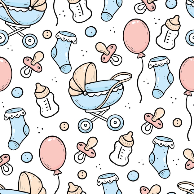 Seamless doodle pattern of baby thing Premium Vector