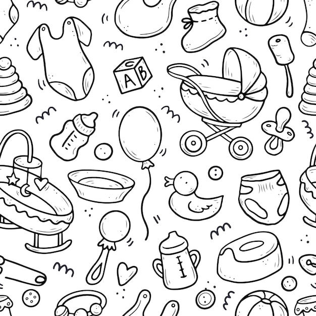 Seamless doodle pattern of baby thing Premium Vector