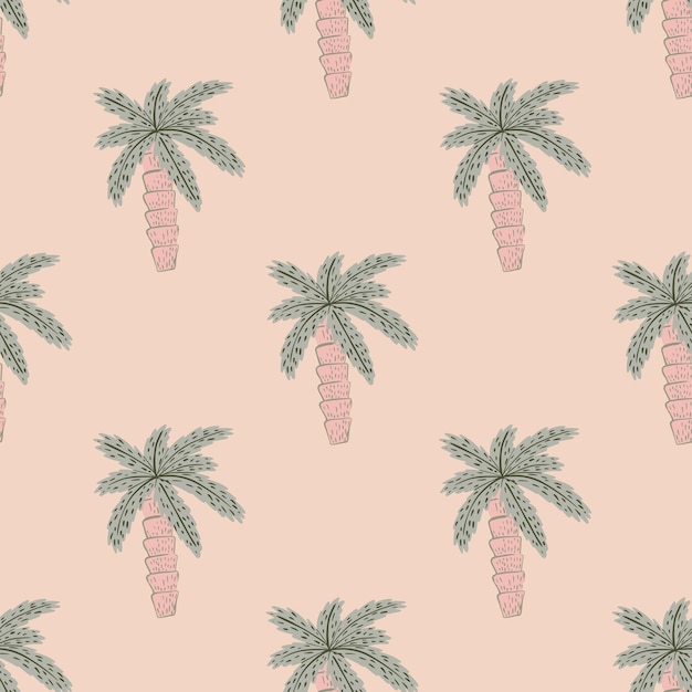 Premium Vector | Seamless doodle pattern with pale palm tree exotic shapes