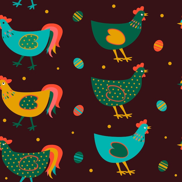 Premium Vector | Seamless easter pattern with eggs and chicken.