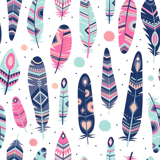 Premium Vector | Seamless feathers pattern in boho style.