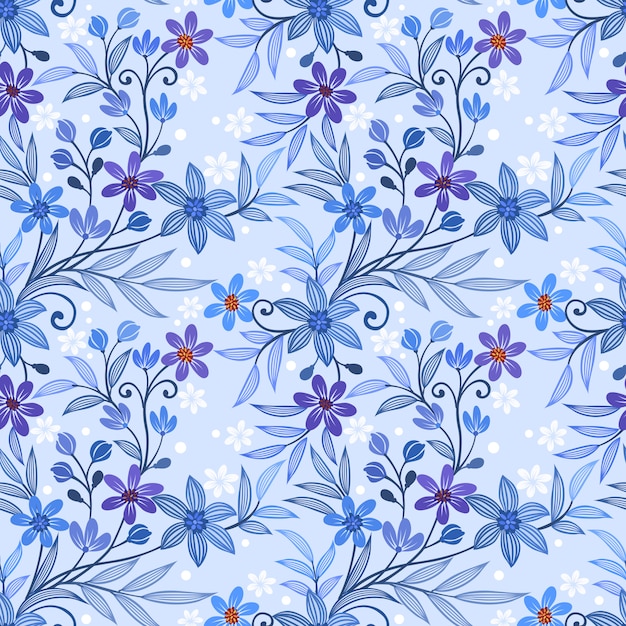 Premium Vector Seamless Floral Pattern On Blue Monochrome Background Fabric Textile Wallpaper