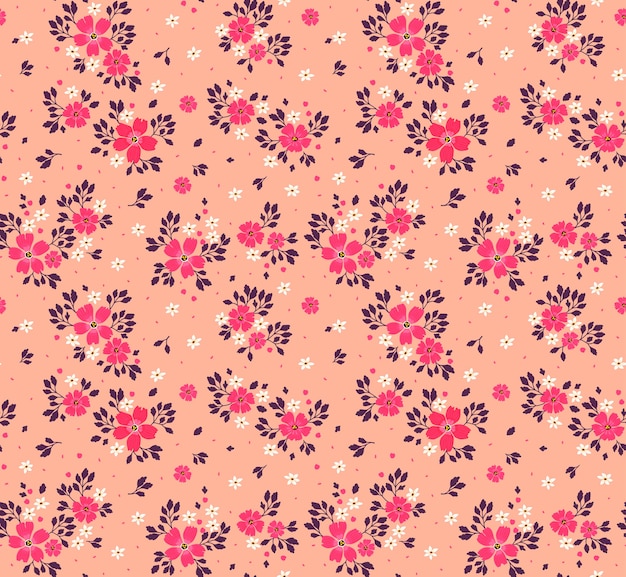 のためのシームレスな花柄 小さなピンクの花 サンゴの背景 ファッションプリントのテンプレート プレミアムベクター