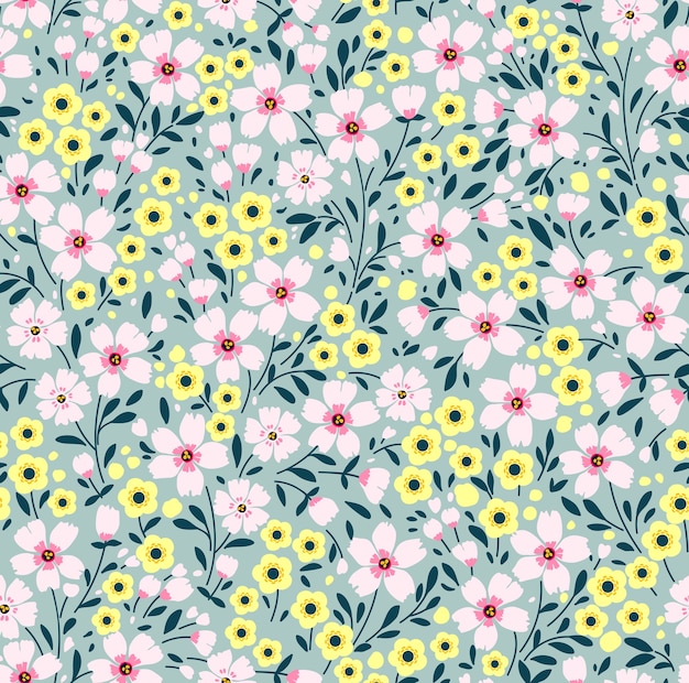 Premium Vector Seamless Floral Pattern For Small Pink Flowers Gray Blue Background Modern Floral Pattern