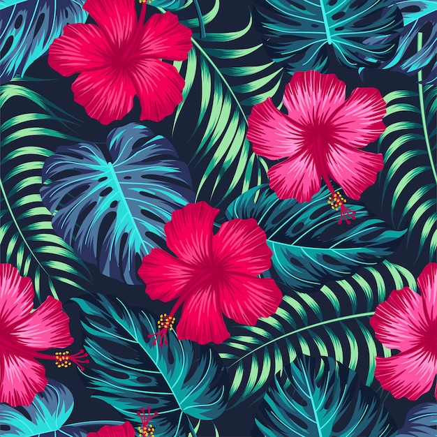 Premium Vector Seamless floral pattern with tropical leaves, tropical