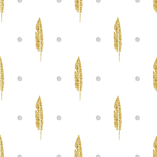 Premium Vector Seamless gold glitter feather with silver dot glitter