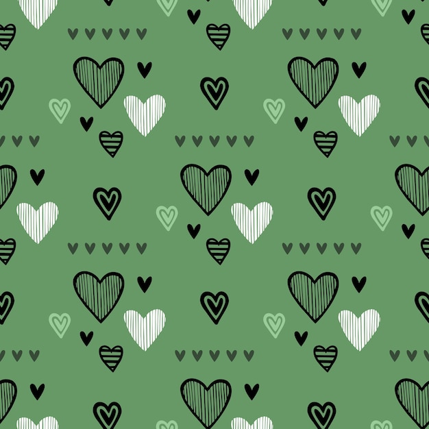 Premium Vector | Seamless green background with drawn hearts in vector