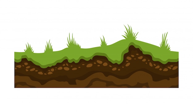 Uiゲームのシームレスな地面 土 土地のベクトル画像 地面 石草のイラストの表面 プレミアムベクター