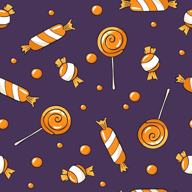 Seamless halloween pattern with sweets Premium Vector
