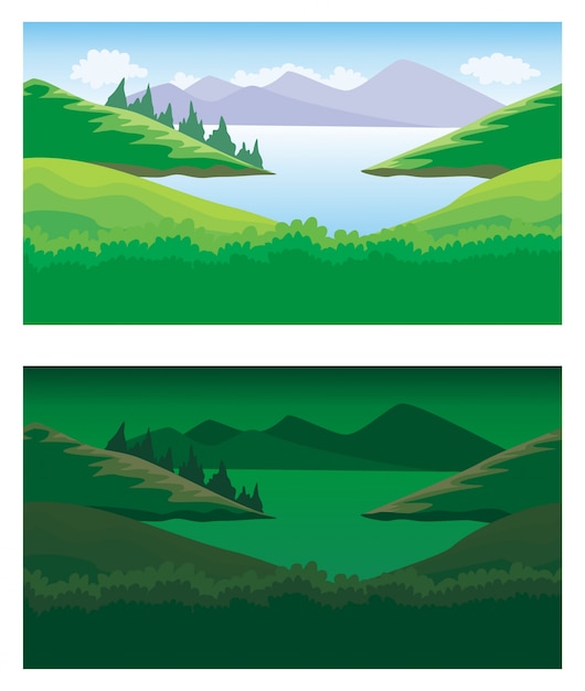 Premium Vector | Seamless landscape separated layers for parallax effect