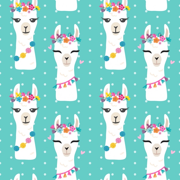 Premium Vector | Seamless llama head pattern