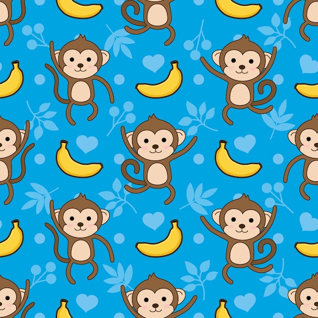 Premium Vector | Seamless monkey and banana vector pattern background