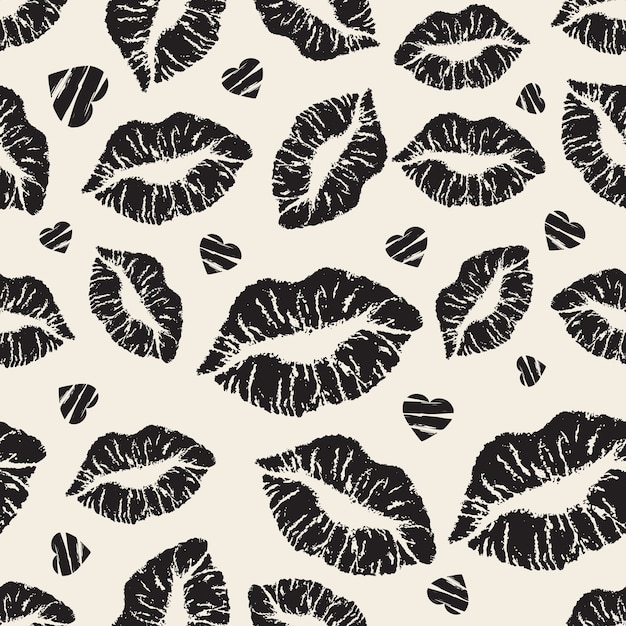 Seamless Monochrome Kiss Lips Pattern Premium Vector