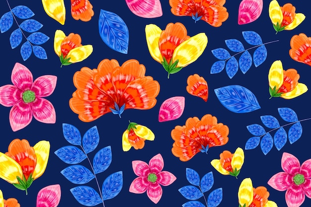 Seamless orange and blue floral pattern Free Vector