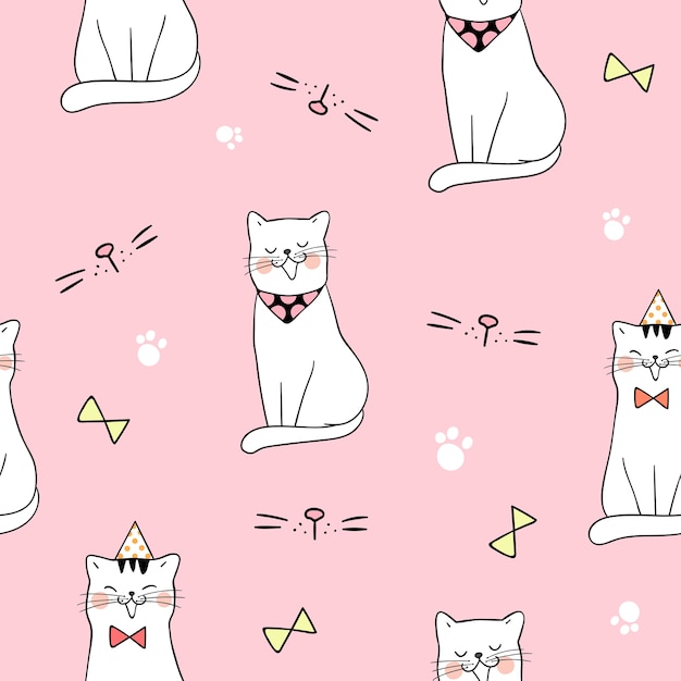 Seamless pattern background  cute cat  on pink pastel  color 