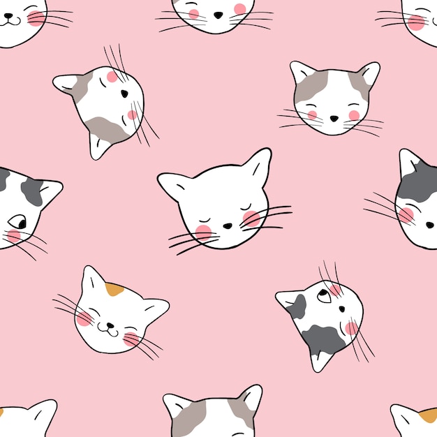 Seamless pattern  background head of cat  on pink  pastel 