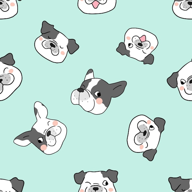 Premium Vector | Seamless pattern background head of dog on green pastel