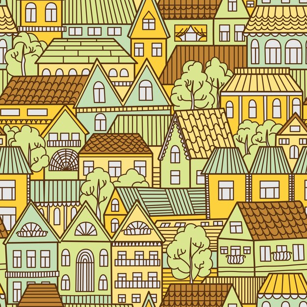 Seamless pattern background with houses and trees Premium Vector