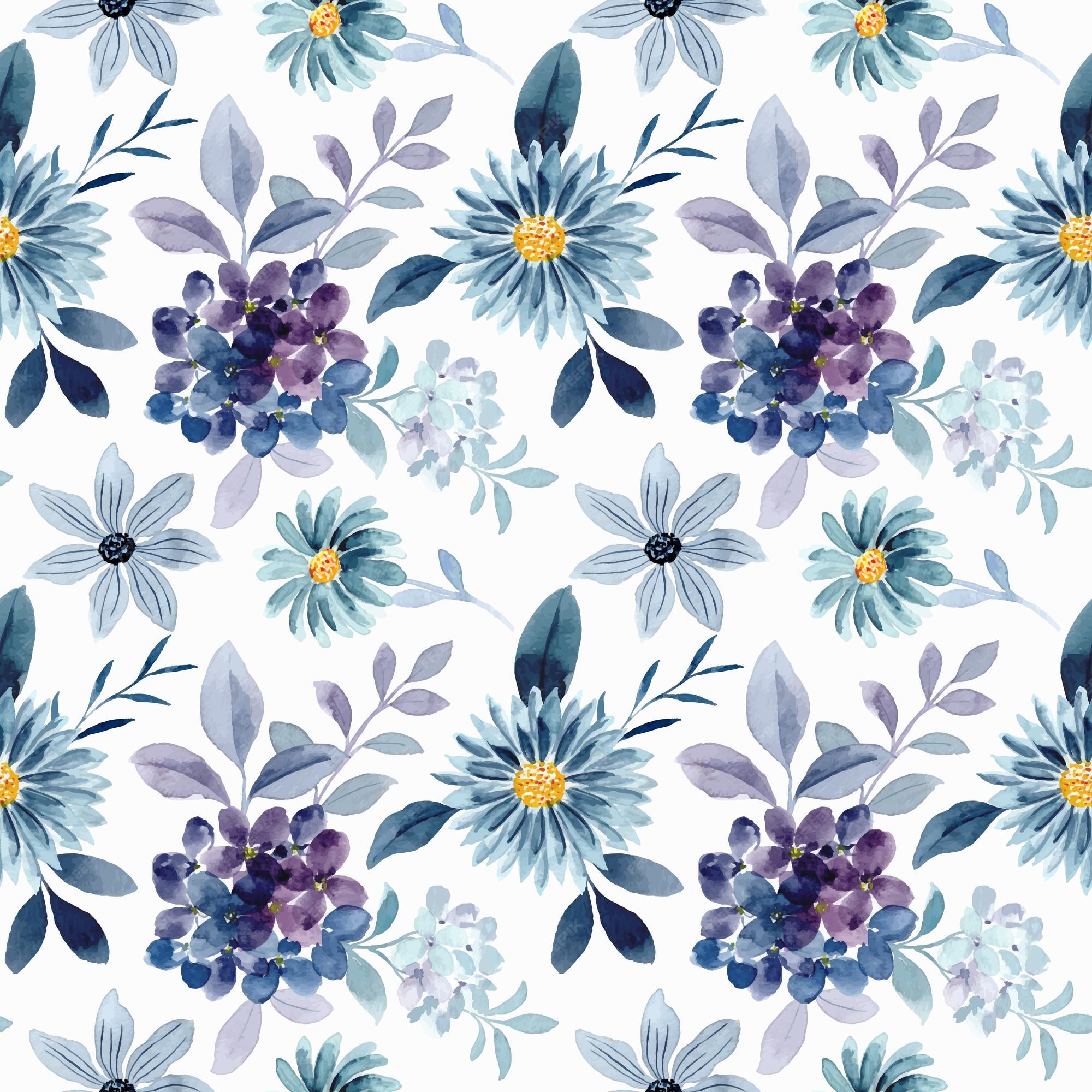 Premium Vector | Seamless pattern of blue purple floral watercolor