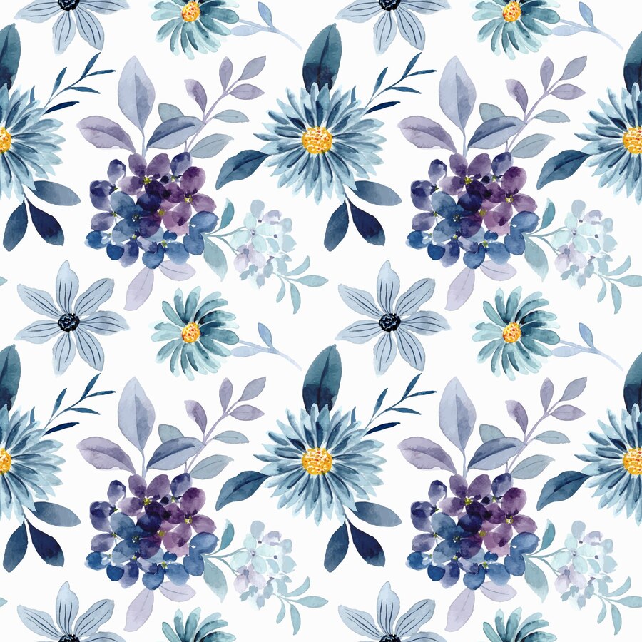 Premium Vector | Seamless pattern of blue purple floral watercolor