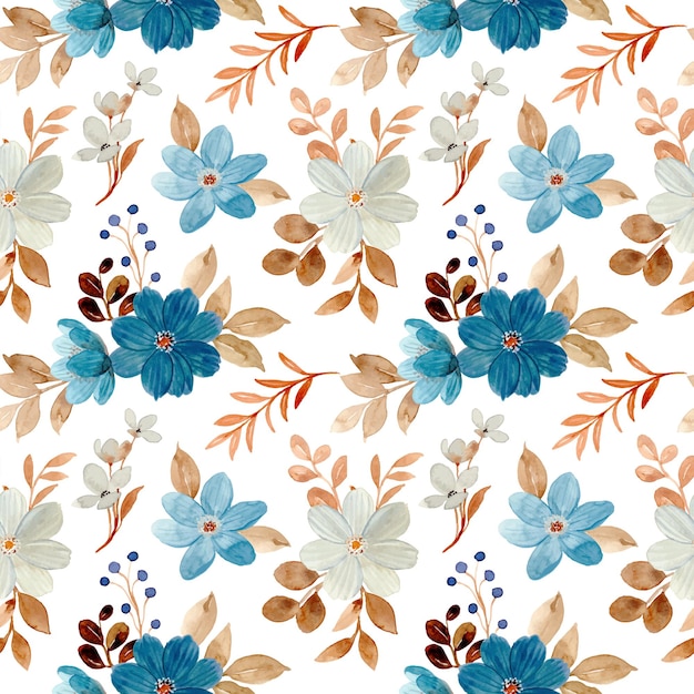 Premium Vector | Seamless pattern of blue white floral watercolor